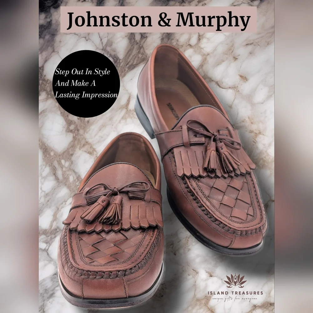Johnston & Murphy Classic Woven Loafer Sz 12M Genuine Brown Leather With Tassels